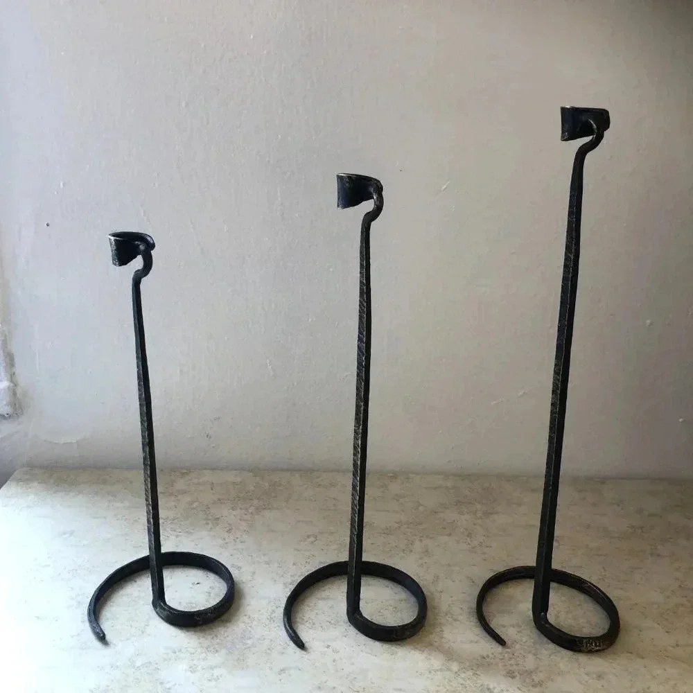 Blackened brass candle hand hewn holders rustic hammered patina set 15